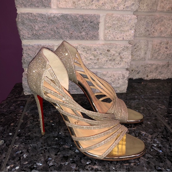 Christian Louboutin Metallic Norina 120 Glitter Sandal Heels - Picture 4 of 10